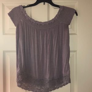 American Eagle Off the Shoulder purple, flowy top